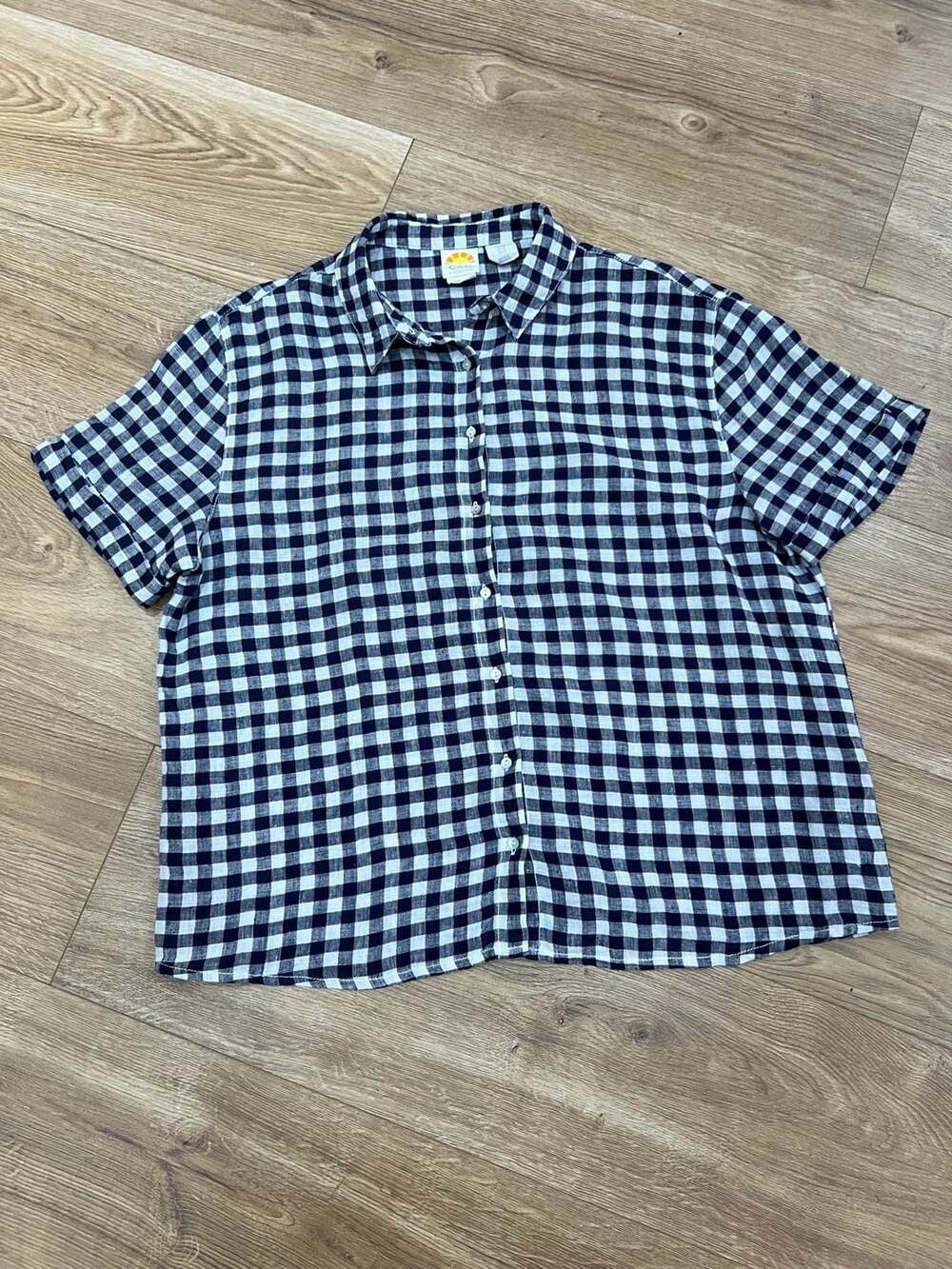 C&C California Women's Linen Short Sleeve Button Down Gingham Shirt Size M - Picture 3 of 10